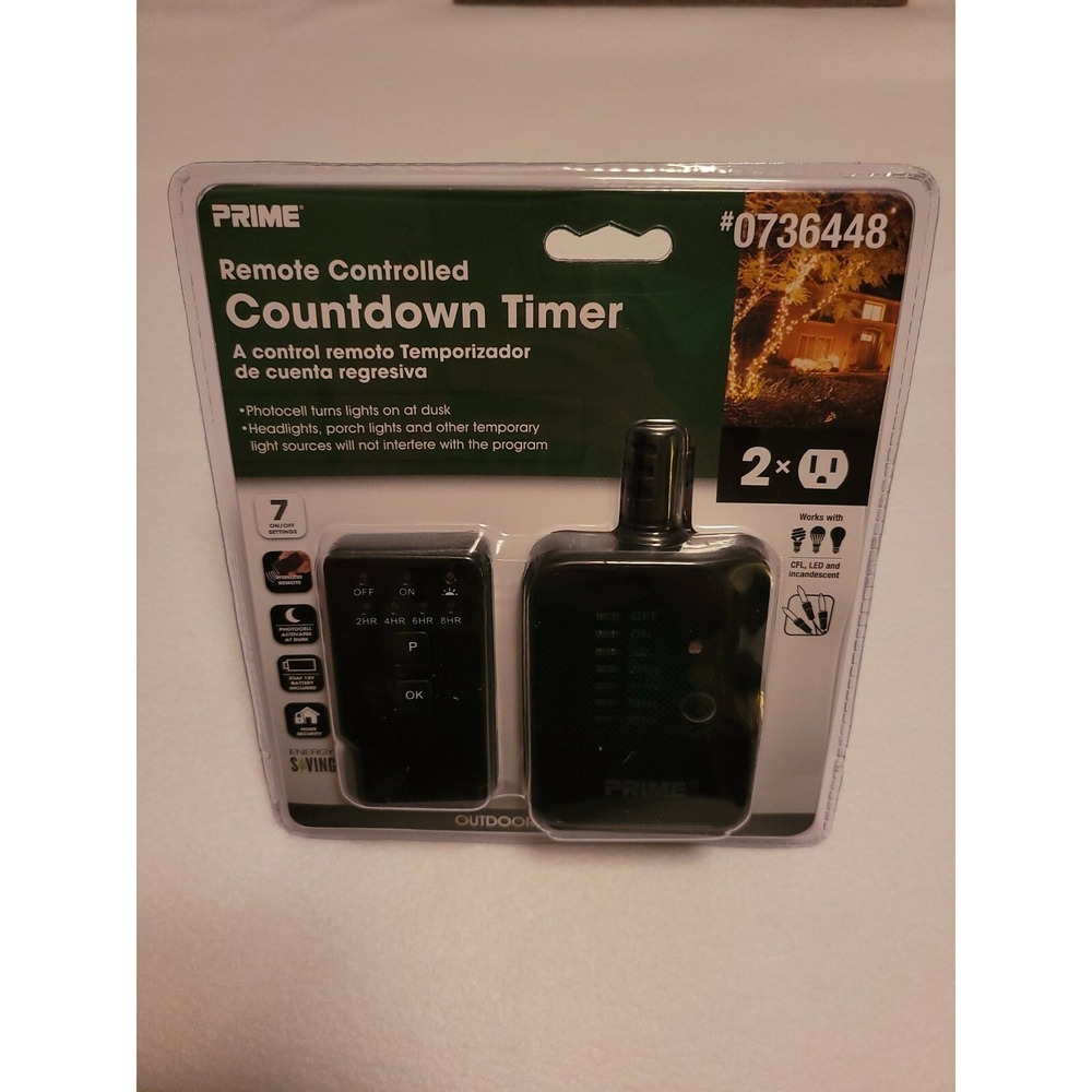 PRIME Remote Controlled Countdown Timer 2 Outlet Plug In Outdoor